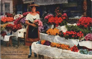 France La Cote D'Azur Bouquetiere au Marche aux Fleurs Vintage Postcard C186