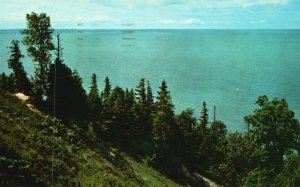 Vintage Postcard Scene On Lakeshore Drive Overlooking Ocean Northern Michigan MI