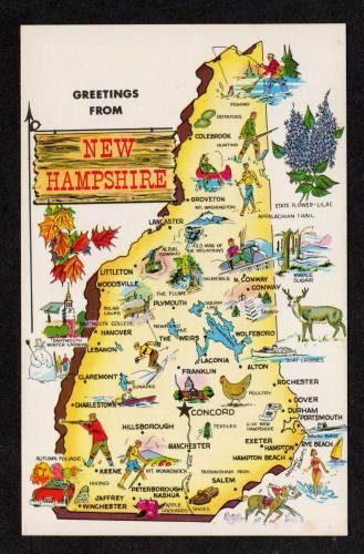 NH Greetings State Map NEW HAMPSHIRE Postcard Dover