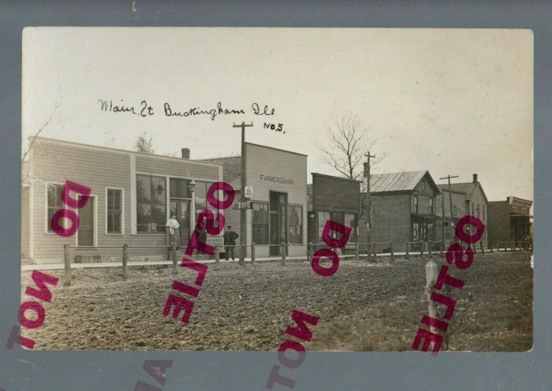 Buckingham ILLINOIS RPPC c1910 MAIN STREET nr Kankakee Dwight Pontiac Braidwood
