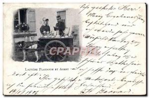 Postcard Old Dog Dogs Flemish Laitiere and Gendarme Police Officer TOP