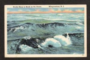 RI Ocean Waves MISQUAMICUT RHODE ISLAND Postcard Linen