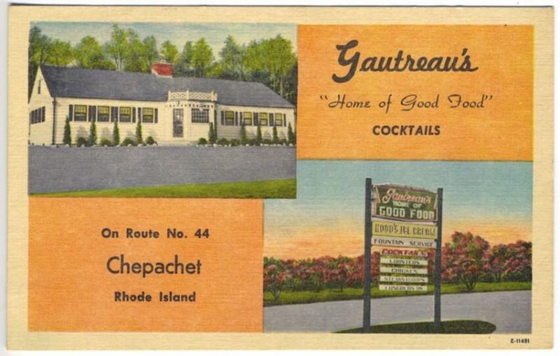 Chepachet RI Gautreau's Restaurant Hood's Ice Cream Roadside Postcard