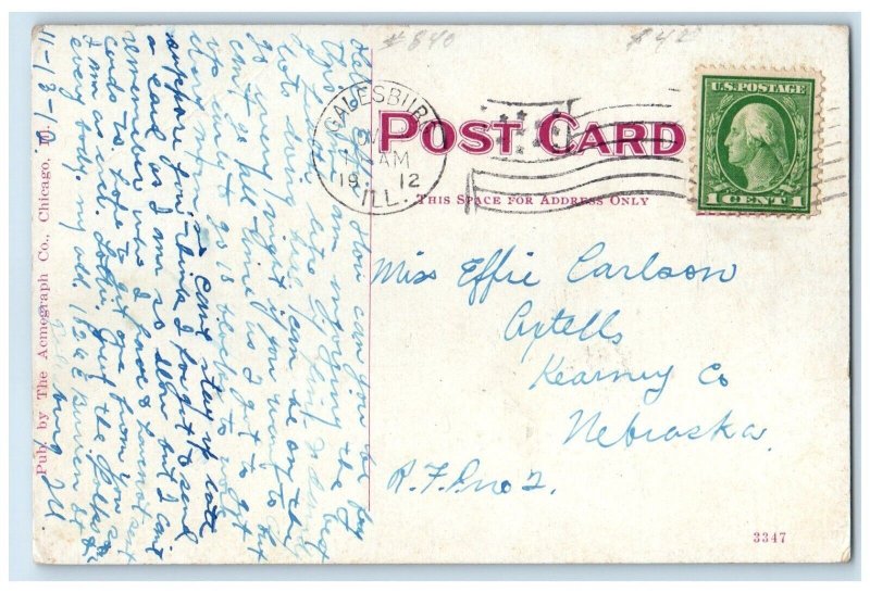 1912 YMCA Building Exterior Horse Carriage Street Galesburg Illinois IL Postcard