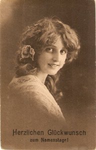 Pretty smiling young lady Nice old vintage gERMAN gREETINGS pc