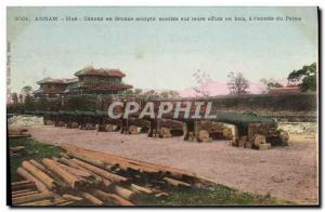 Old Postcard Hue Annam Indochina Cannons bronze Scult mounted on their wooden...