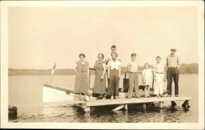 Sebago Maine ME Boat Dock & People Little Sebago c1930 Real Photo Postcard