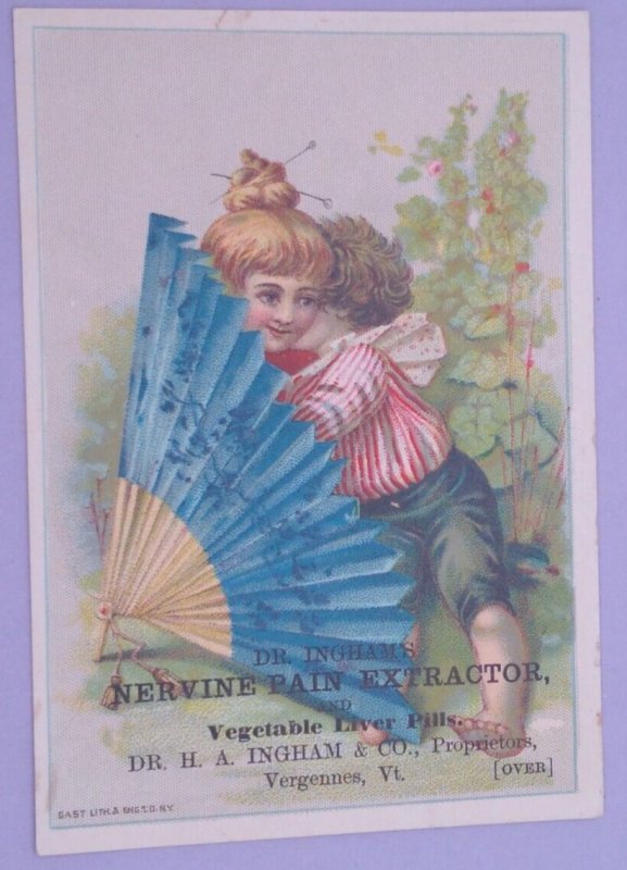 1800s Vergennes Vermont Quack Medicine Nervine Pain Extractor Ingham Trade Card