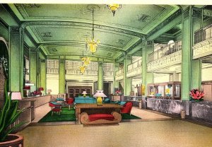 1930s FORT WORTH TX HOTEL TEXAS LOBBY ART DECO ADVERTISING POSTCARD P1461
