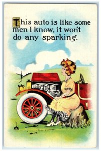 c1910's Pretty Woman Sat On Log Car Cobb Shinn Artist Signed Antique Postcard