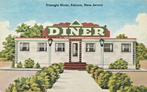 Folsom NJ Triangle Diner Linen Postcard