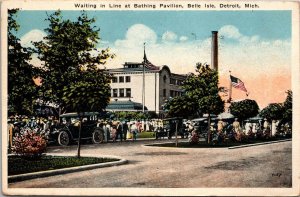 Waiting in Line at Bathing Pavilion Belle Isle Detroit Michigan Postcard PC82