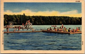 Vtg Greetings from Demopolis Alabama Bathers Swimming Diving Dock 1940s Postcard