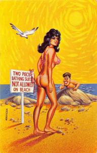D62/ Nude Comic Bamforth-Like Risque Postcard c1940s Boobs Woman beach 26