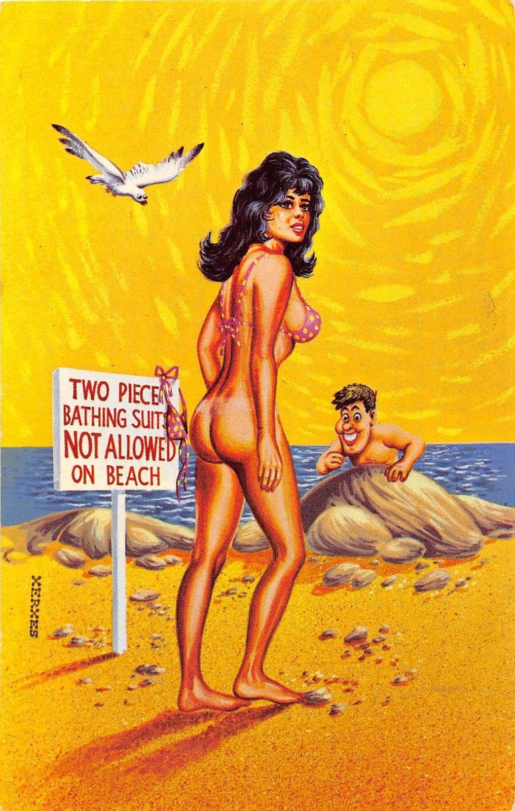 Topless Beach Postcard Natural Ethnic Desnudo