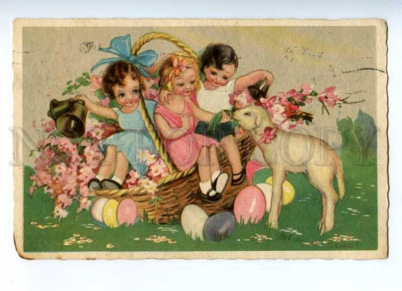 187293 ART DECO Kids EASTER Sheep by CHIOSTRI Vintage B&F PC