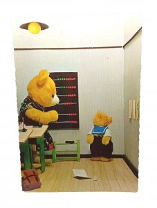 Teddy Bear Teacher with Pupil In Classroom Vintage Postcard 1960s