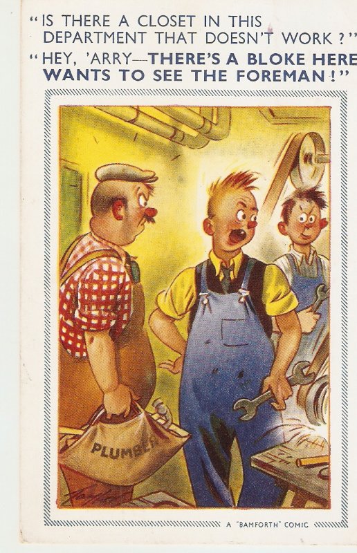 .Is there a closet in this epartment. Bamforth Comic Series postcard No. 1097