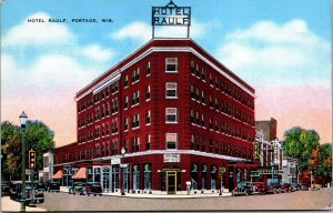 Vtg Portage Wisconsin WI Hotel Raulf 1940s Old Linen View Postcard