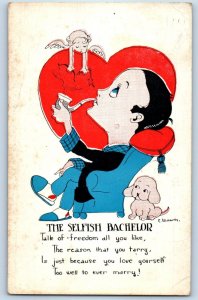 1927 Valentine Big Heart The Selfish Bachelor Boy With Pipe Napoleon OH Postcard