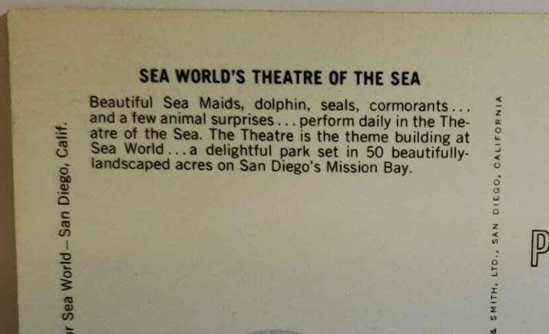 Vintage Postcard Sea World San Diego California Theater of the Sea Mission Bay