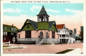 First Baptist Church Pacific & Maple Ave, Wildwood-by-the-Sea NJ Postcard S06