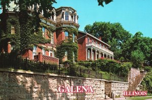 Vintage Postcard Two Pre-Civil War Homes Historical Northwestern Galena Illinois