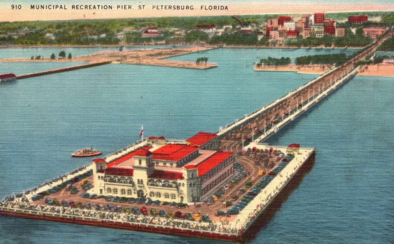 Vintage Postcard 1930's Municipal Recreation Pier St. Petersburg Florida FL