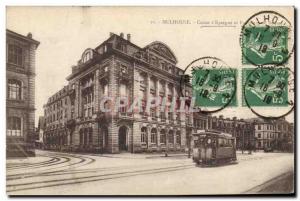 Old Postcard Mulhouse Bank Caisse d & # 39Epargne Tramway