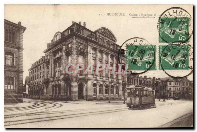 Old Postcard Mulhouse Bank Caisse d & # 39Epargne Tramway