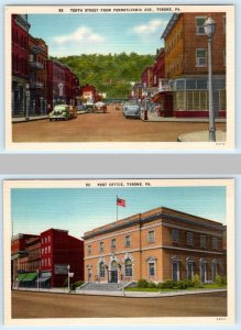 2 Postcards TYRONE, Pennsylvania PA ~ Post Office & TENTH STREET Scene c1940s