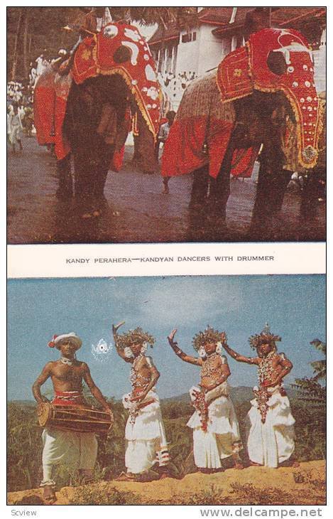 2-Views, Kandy Perahera, Kandyman Dancers With Drummer, Sri Lanka, Asia, 1940...