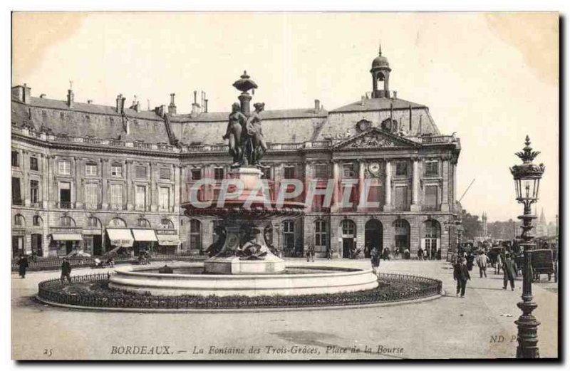 Old Postcard Bordeaux Fountain of the Three Graces Place de la Bourse