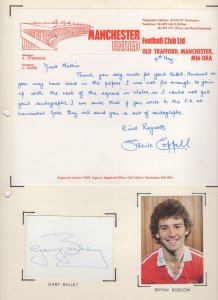 Steve Coppell Gary Bailey Bryan Robson Manchester Utd Hand Signed Autograph s