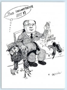 Political Humor GORBACHEV? Spanking FIDEL CASTRO Liz Wensjoe 4x6 Postcard 1989