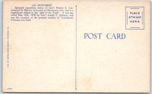 RICHMOND, Virginia  VA    ROBERT E. LEE Confederate Monument  Linen Postcard