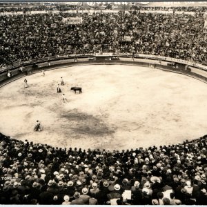 c1930s Mexico City Bullfight RPPC Postcard Plaza Toros Toreo Matador Arena Crowd