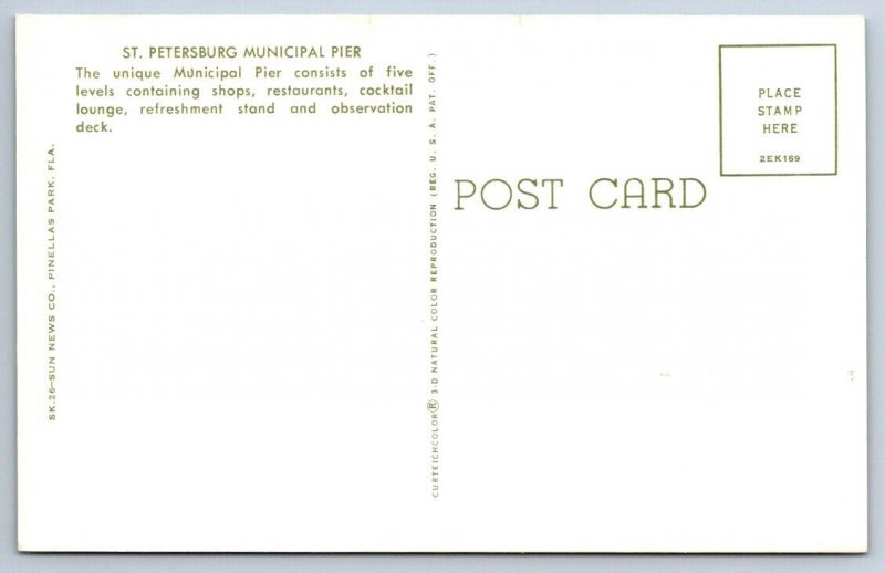 St Petersburg Municipal Pier, Florida FL, Vintage Chrome Postcard