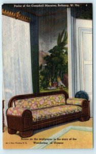 BETHANY, WV West Virginia ~ Parlor of the CAMPBELL MANSION c1950s Linen Postcard