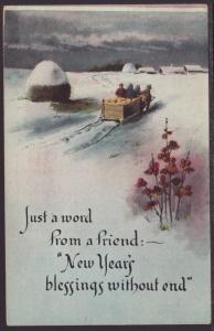 New Year.Sled,Scene Postcard