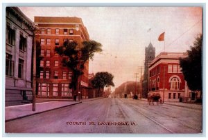 Davenport Iowa IA Postcard Fourth St. Exterior Building c1910 Vintage Antique