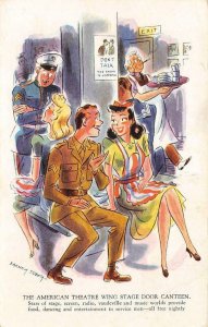 American Theatre Wing Stage Door Canteen Military Comic WWII Vintage Postcard