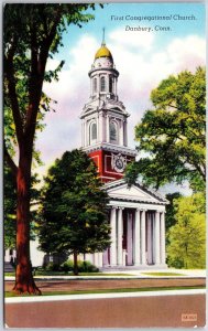 First Congregational Church Danbury Connecticut CT Trees Street View Postcard