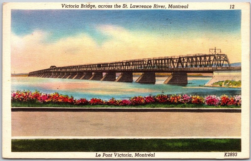 1951 Victoria Bridge Across Saint Lawrence River Montreal Canada Posted Postcard