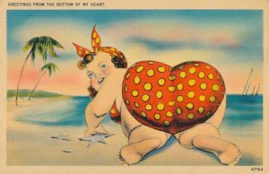 Greetings from the Bottom Of My Heart - Comic - Humor - Rear Beach View - Linen
