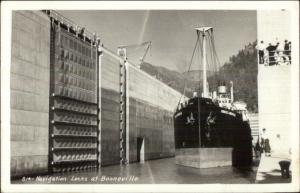 Bonneville Oregon Navigation Locks Ship Charles L Wheeler 1950s RPPC Postcard