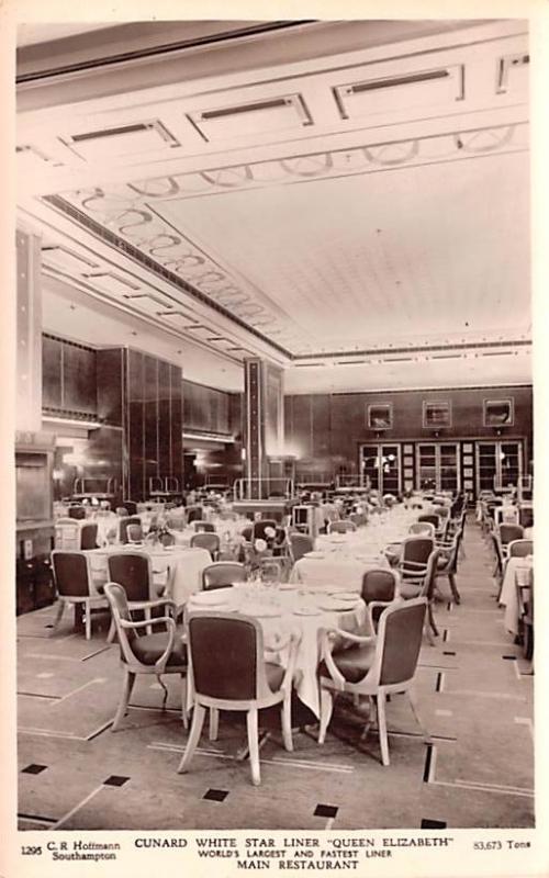 Cunard White Star Line Queen Elizabeth, Main Restaurant Ship Unused 