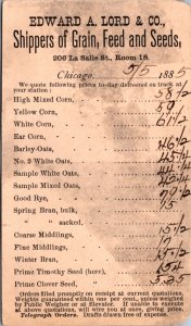 1885 Receipt PC Edward A. Lord Shippers of Grain Feed and Seeds Chicago Illinois