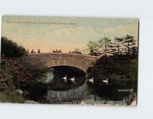 Postcard The Swans and Bridge, Franklin Park, Boston, Massachusetts