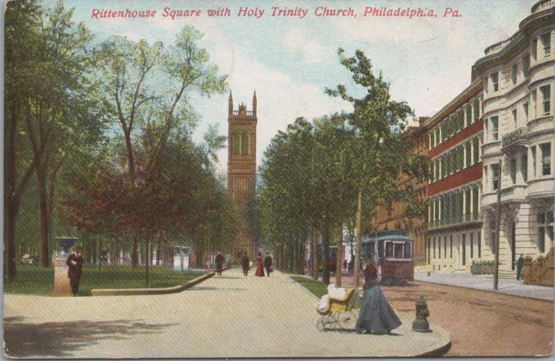 Postcard Rittenhouse Square Holy Trinity Church Philadelphia PA